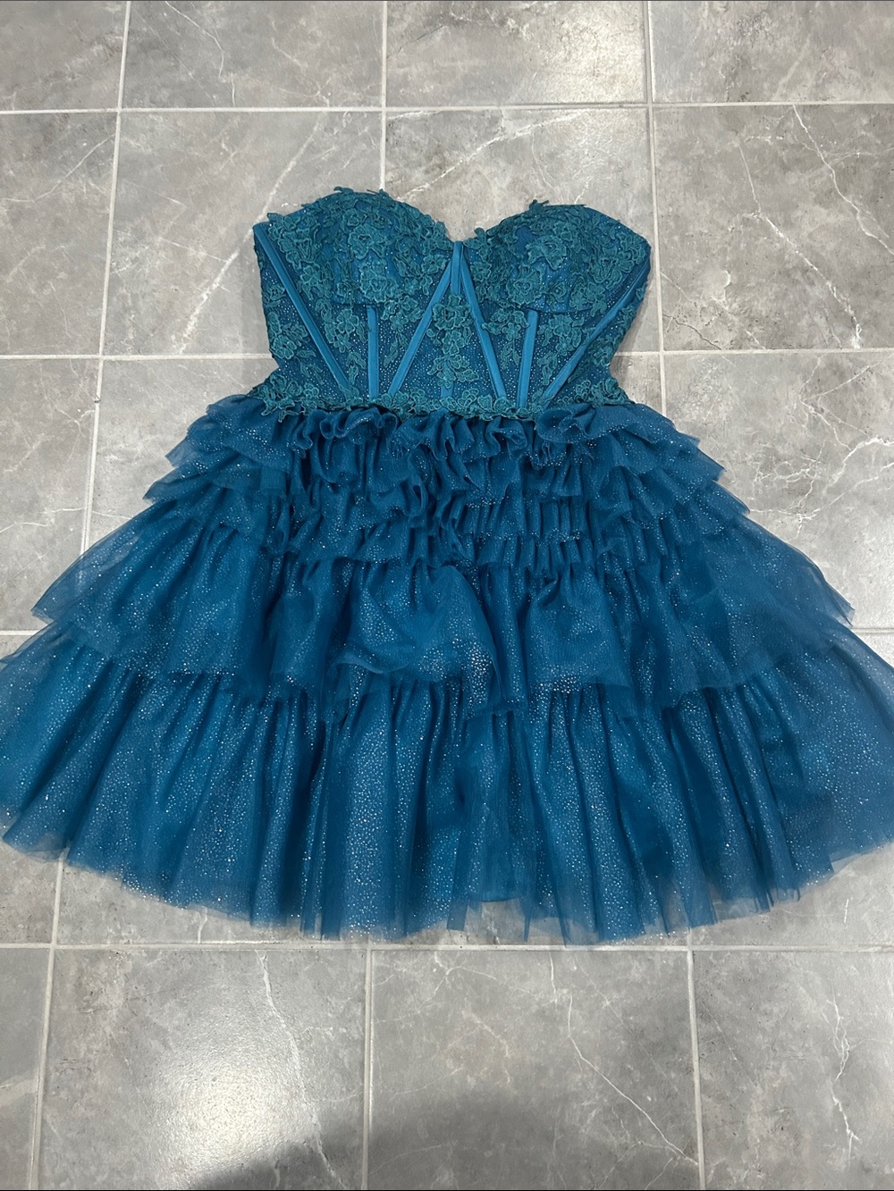 Girls Teal Lace & Tulle Party Dress